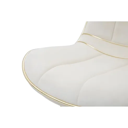Set 2 Sedie da Pranzo Imbottite Tessuto Crema Finiture Oro Metallo