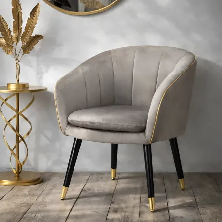 Poltrona in Tessuto Grigio Struttura Metallo Nero Oro Sedia da Pranzo