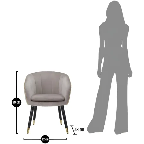 Poltrona in Tessuto Grigio Struttura Metallo Nero Oro Sedia da Pranzo