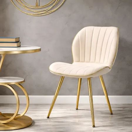 Set 2 Sedie da Pranzo in Velluto Crema Finitura Oro Moderno Soggiorno