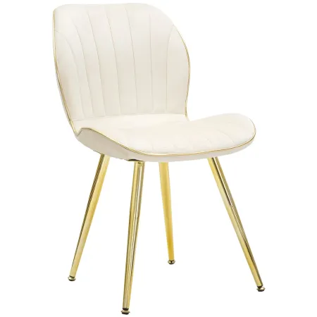 Set 2 Sedie da Pranzo in Velluto Crema Finitura Oro Moderno Soggiorno