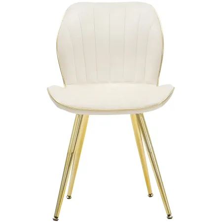 Set 2 Sedie da Pranzo in Velluto Crema Finitura Oro Moderno Soggiorno