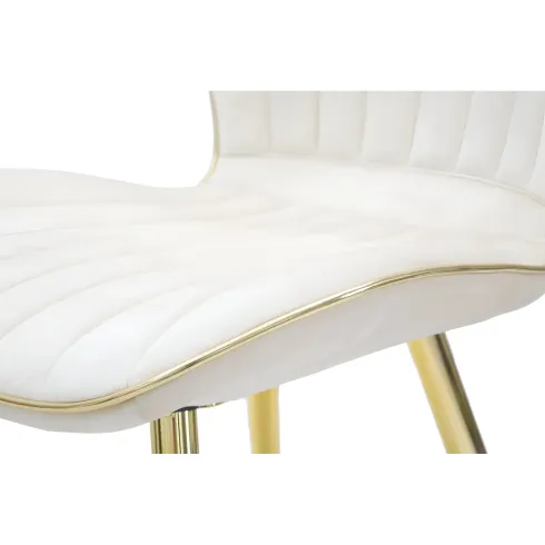 Set 2 Sedie da Pranzo in Velluto Crema Finitura Oro Moderno Soggiorno
