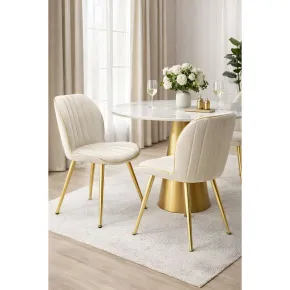 Set 2 Sedie da Pranzo in Velluto Crema Finitura Oro Moderno Soggiorno 2