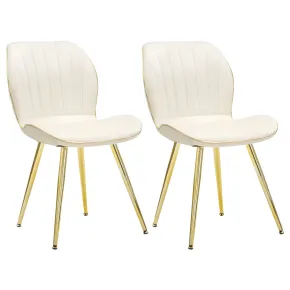 Set 2 Sedie da Pranzo in Velluto Crema Finitura Oro Moderno Soggiorno