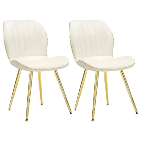Set 2 Sedie da Pranzo in Velluto Crema Finitura Oro Moderno Soggiorno