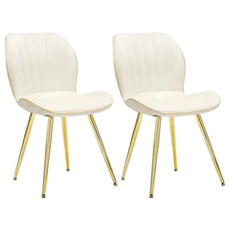 Set 2 Sedie da Pranzo in Velluto Crema Finitura Oro Moderno Soggiorno