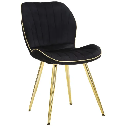 Set 2 Sedie da Pranzo in Velluto Nero Finitura Oro Moderno Soggiorno