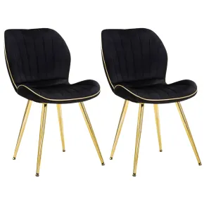 Set 2 Sedie da Pranzo in Velluto Nero Finitura Oro Moderno Soggiorno
