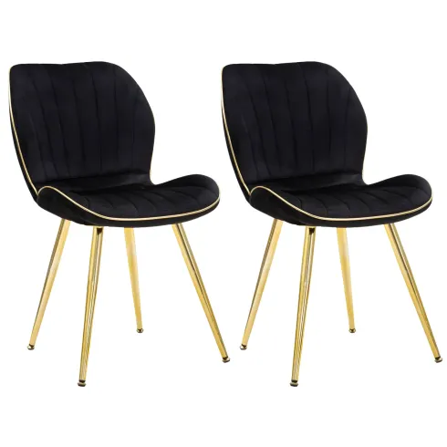 Set 2 Sedie da Pranzo in Velluto Nero Finitura Oro Moderno Soggiorno