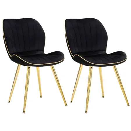 Set 2 Sedie da Pranzo in Velluto Nero Finitura Oro Moderno Soggiorno