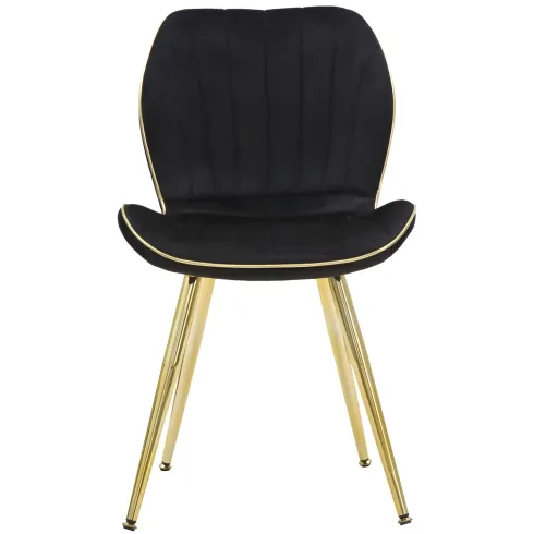 Set 2 Sedie da Pranzo in Velluto Nero Finitura Oro Moderno Soggiorno