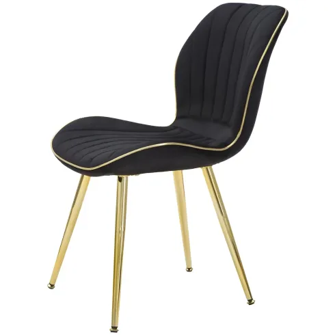 Set 2 Sedie da Pranzo in Velluto Nero Finitura Oro Moderno Soggiorno