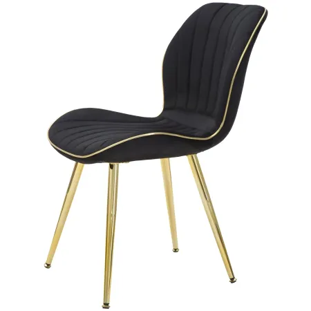 Set 2 Sedie da Pranzo in Velluto Nero Finitura Oro Moderno Soggiorno