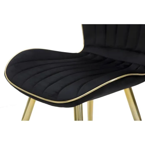 Set 2 Sedie da Pranzo in Velluto Nero Finitura Oro Moderno Soggiorno