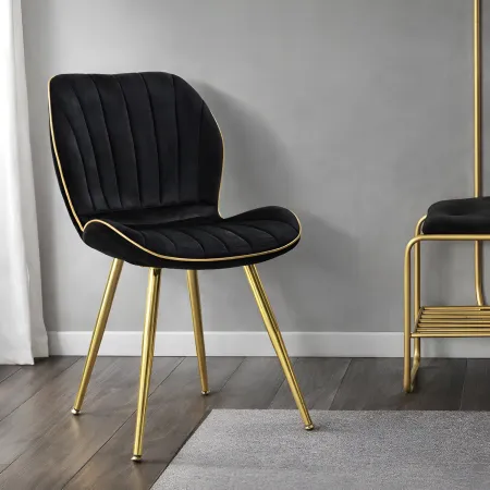 Set 2 Sedie da Pranzo in Velluto Nero Finitura Oro Moderno Soggiorno