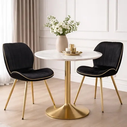 Set 2 Sedie da Pranzo in Velluto Nero Finitura Oro Moderno Soggiorno