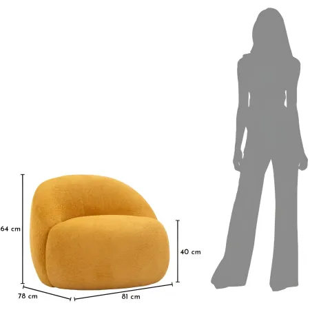 Poltrona Bouclé Senape Seduta Imbottita Moderna per Salotto Lounge
