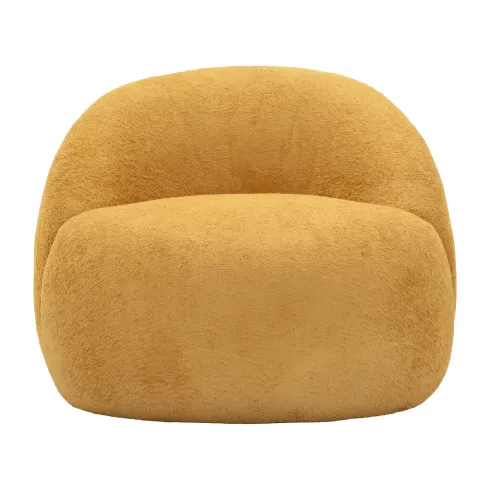 Poltrona Bouclé Senape Seduta Imbottita Moderna per Salotto Lounge