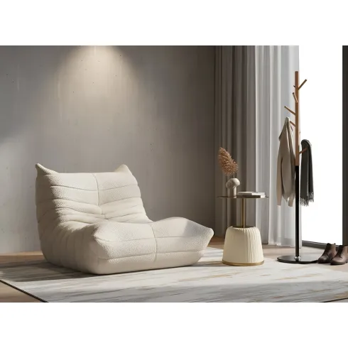 Poltrona Bouclé Compressa Bianco Imbottita Moderna per Salotto Lounge