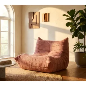Poltrona Bouclé Compressa Rosa Imbottita Moderna per Salotto Lounge 2