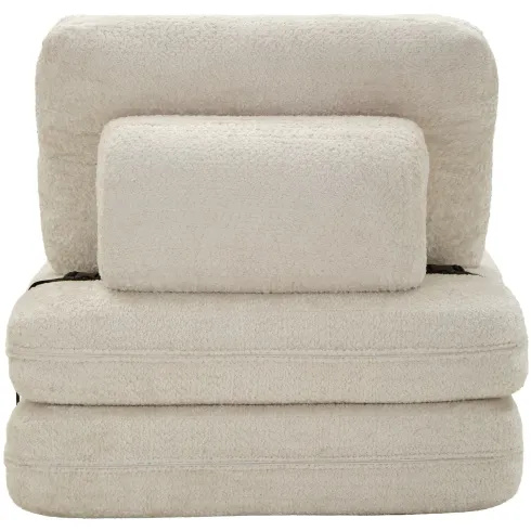 Poltrona Letto Bouclé Compressa Bianco Moderna per Salotto Camera