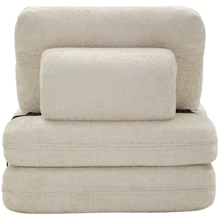Poltrona Letto Bouclé Compressa Bianco Moderna per Salotto Camera