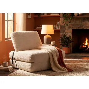 Poltrona Letto Bouclé Compressa Bianco Moderna per Salotto Camera 2