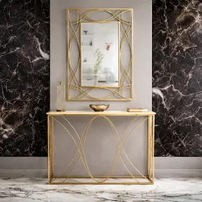 Mobile da Ingresso Metallo Oro Vetro Specchiato 120x40x80 cm Moderno 2