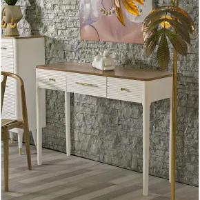 Mobile da Ingresso in Legno Bianco con 3 Cassetti Piano Marrone 2