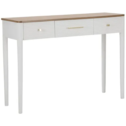 Mobile da Ingresso in Legno Bianco con 3 Cassetti Piano Marrone