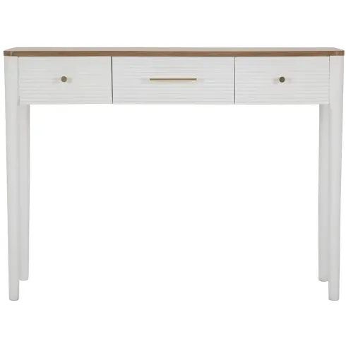 Mobile da Ingresso in Legno Bianco con 3 Cassetti Piano Marrone