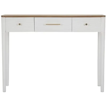 Mobile da Ingresso in Legno Bianco con 3 Cassetti Piano Marrone