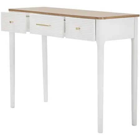 Mobile da Ingresso in Legno Bianco con 3 Cassetti Piano Marrone