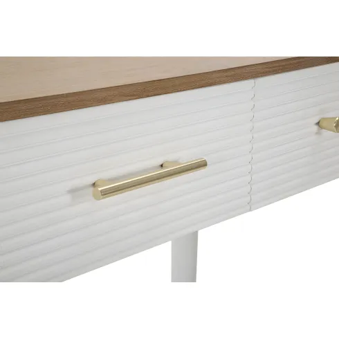 Mobile da Ingresso in Legno Bianco con 3 Cassetti Piano Marrone