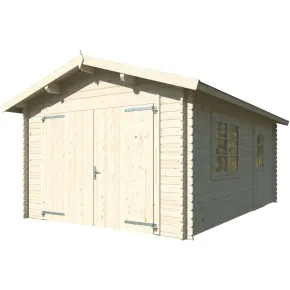 Garage in Legno 350x520 cm Blockhouse 34 mm Doppia Porta Finestra