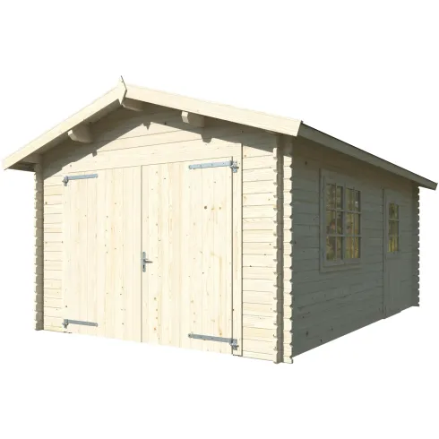 Garage in Legno 350x520 cm Blockhouse 34 mm Doppia Porta Finestra
