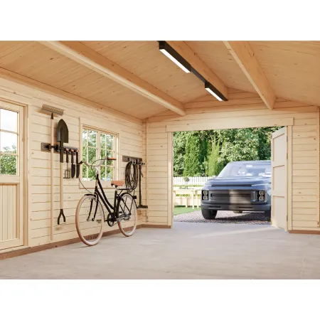Garage in Legno 350x520 cm Blockhouse 34 mm Doppia Porta Finestra