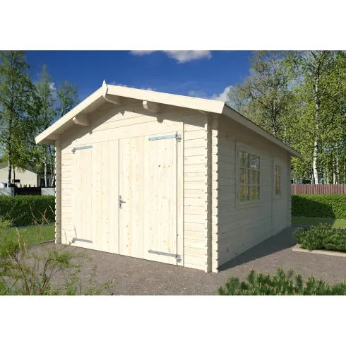 Garage in Legno 350x520 cm Blockhouse 34 mm Doppia Porta Finestra