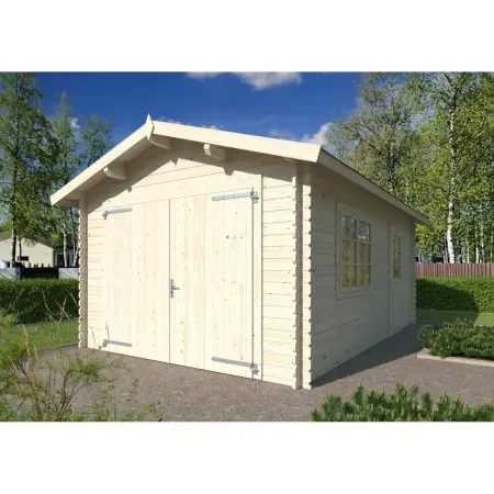 Garage in Legno 350x520 cm Blockhouse 34 mm Doppia Porta Finestra