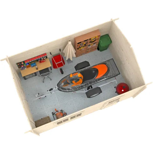 Garage in Legno 350x520 cm Blockhouse 34 mm Doppia Porta Finestra