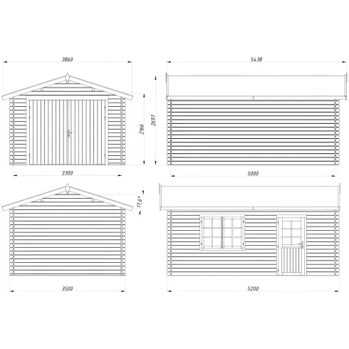 Garage in Legno 350x520 cm Blockhouse 34 mm Doppia Porta Finestra