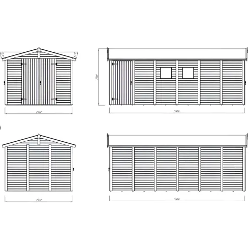 Casetta in Legno 273x550 cm 16 mm Doppia Porta Finestre con Pavimento