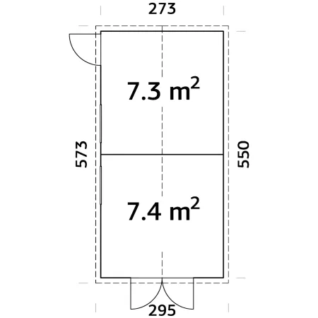 Casetta in Legno 273x550 cm 16 mm Doppia Porta Finestre con Pavimento