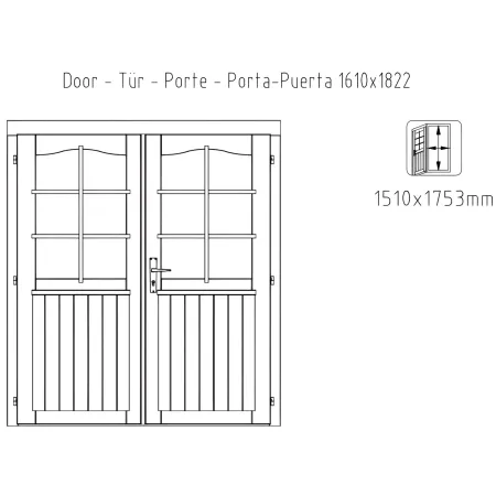 Casetta in Legno da Giardino 4x4 Blockhouse 34 mm Porta Doppia Vetrata