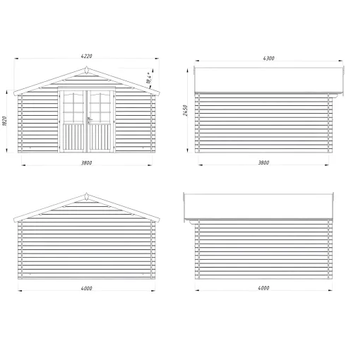 Casetta in Legno da Giardino 4x4 Blockhouse 34 mm Porta Doppia Vetrata