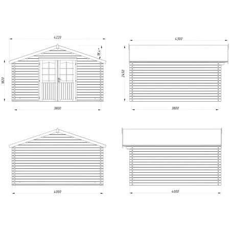 Casetta in Legno da Giardino 4x4 Blockhouse 34 mm Porta Doppia Vetrata