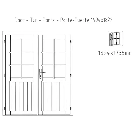 Casetta in Legno 380x320 cm Blockhouse 28 mm Doppia Porta Finestra