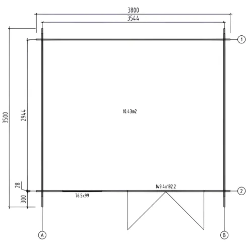 Casetta in Legno 380x320 cm Blockhouse 28 mm Doppia Porta Finestra