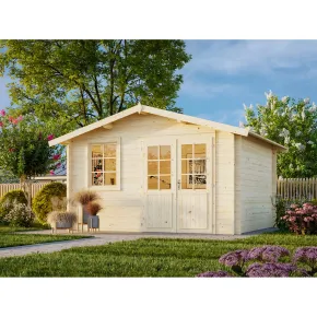 Casetta in Legno 380x320 cm Blockhouse 28 mm Doppia Porta Finestra 2